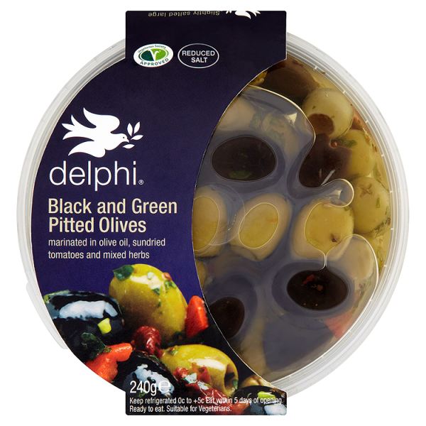 Delphi Black and Green Pitted Olives 160G