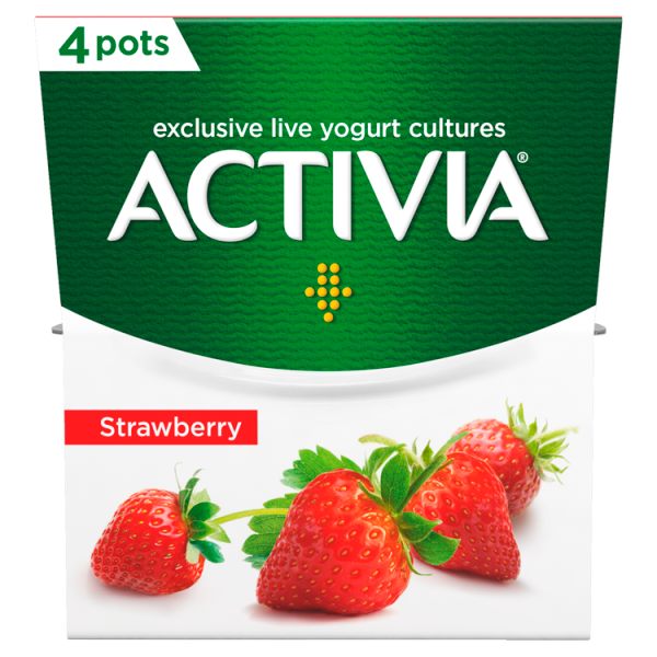 Activia Strawberry Yogurt 4 Pots x 120g (480g)