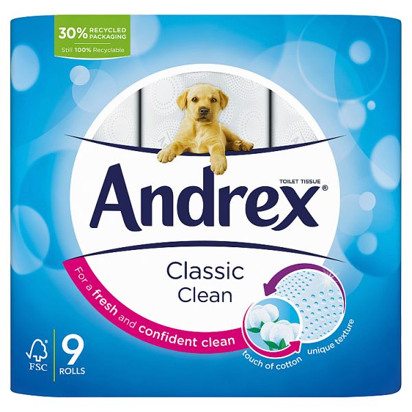 Andrex Classic Clean Toilet Tissue 9 Rolls