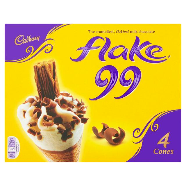 Cadbury Flake 99 Ice Cream Cones 4 x 125ml ** FROZEN **