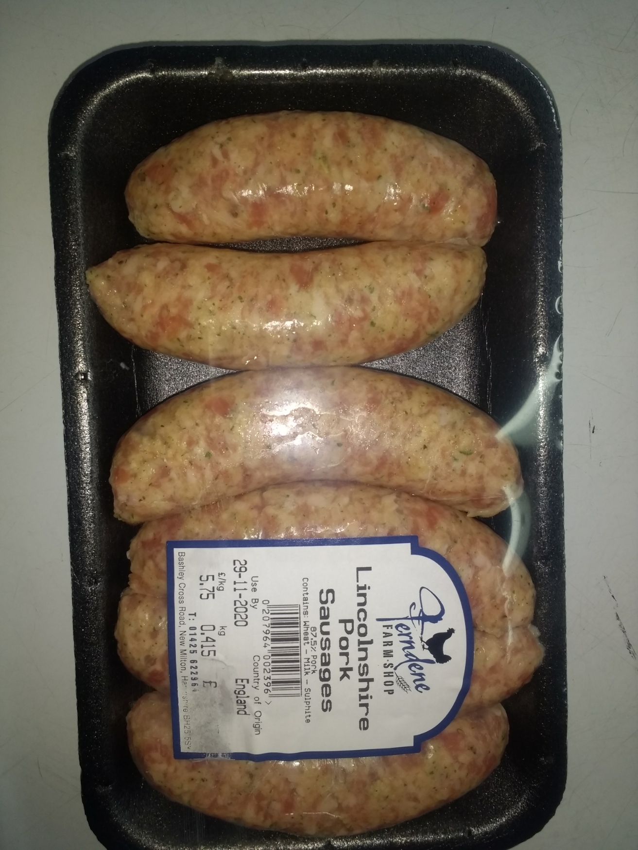 Ferndene Farm Premium Thick Lincolnshire Sausages (6) * FROZEN
