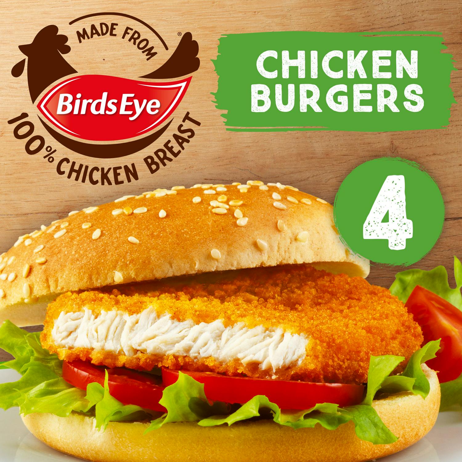 Birds Eye 4 x Chicken Burgers with Golden Wholegrain 200g