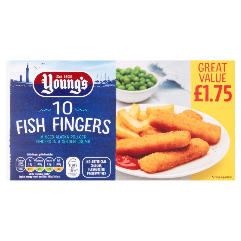 Youngs Pack Of 10 Fish Fingers 250g ** FROZEN **